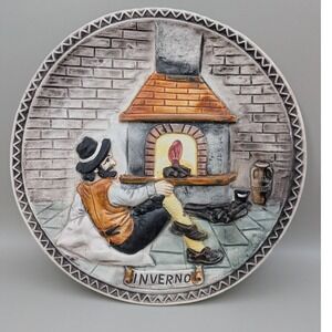 Il Falco Vintage Hand Painted Ceramic Italian Inverno Decorative Plate 8"